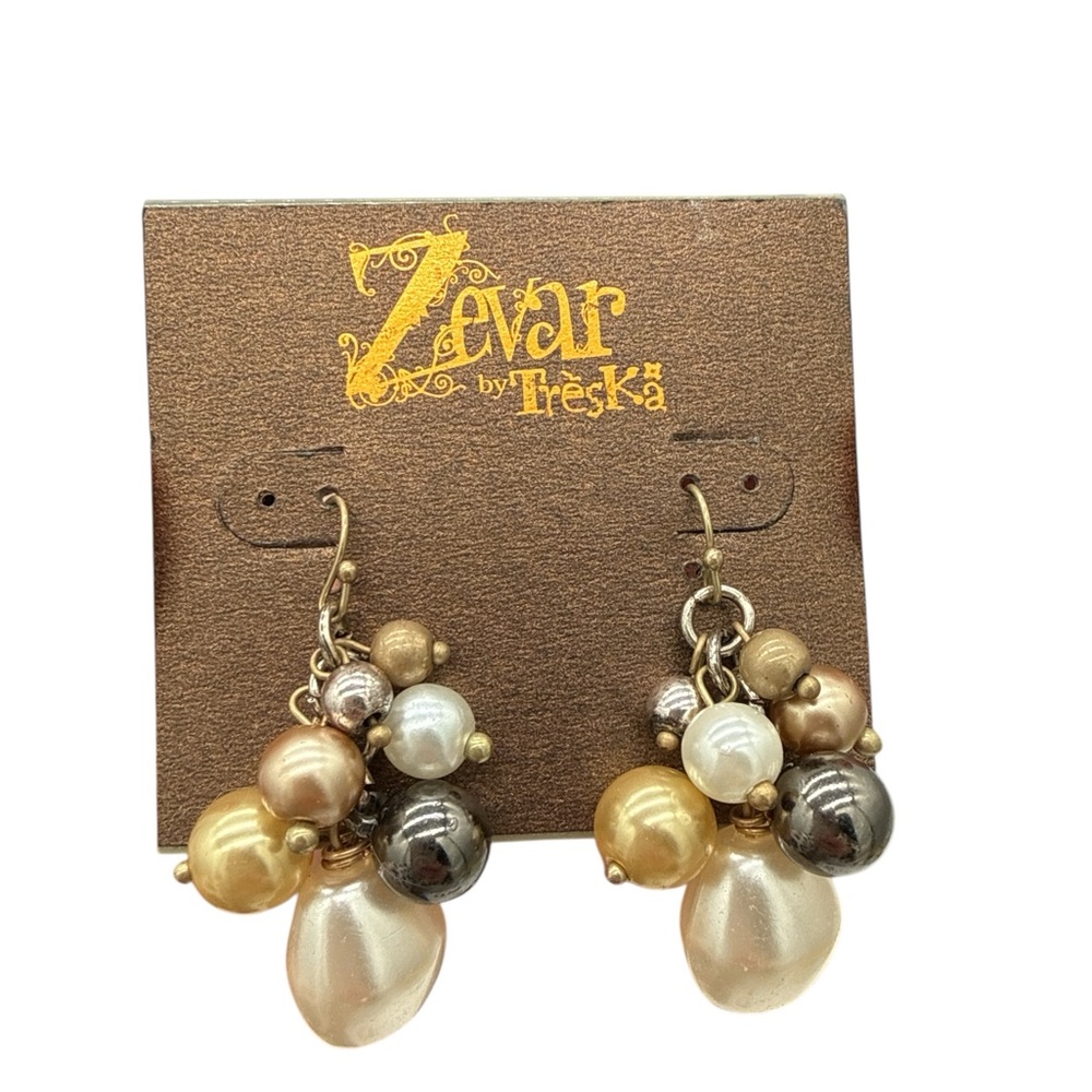 Zevar by Treska Faux Pearl Cluster Dangle Earrings- New on Card